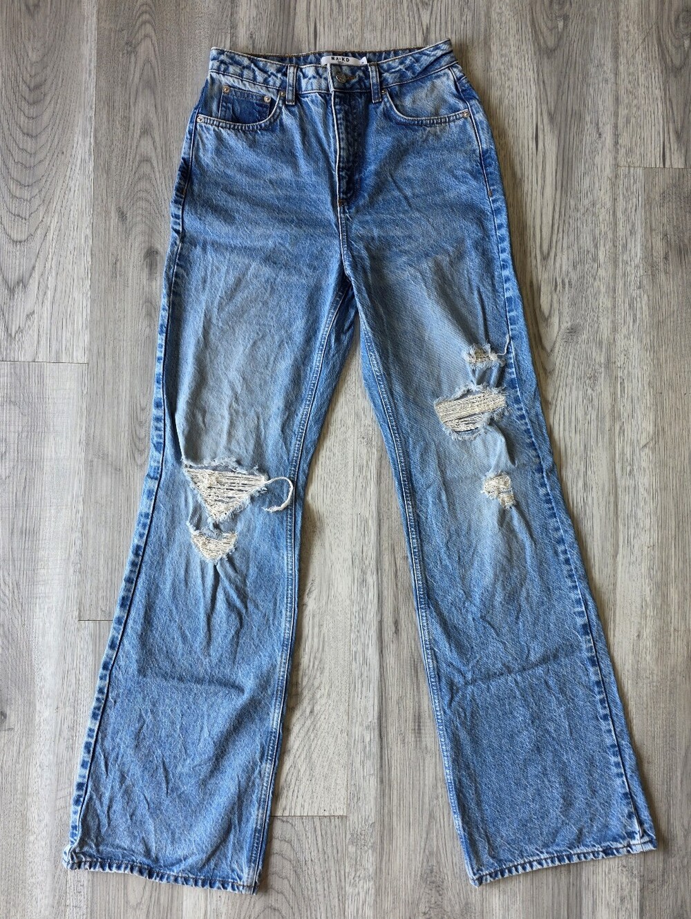 NA-KD High Rise Distressed Wide Leg Jeans – Blue EU 34